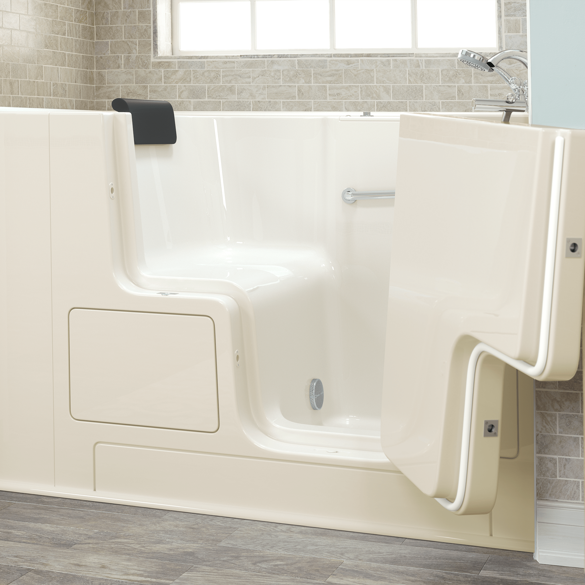 Gelcoat Premium Series 32 x 52  Inch Walk in Tub With Soaker System   Right Hand Drain With Faucet WIB LINEN